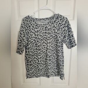 LOFT Womens Gray Black Animal Print Half Sleeve Sweater Knit Top SIZE S